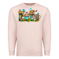 Pale Pink farm cute animals with sunflower coffee cups Premium Sweatshirt - NancyCooperArtShop