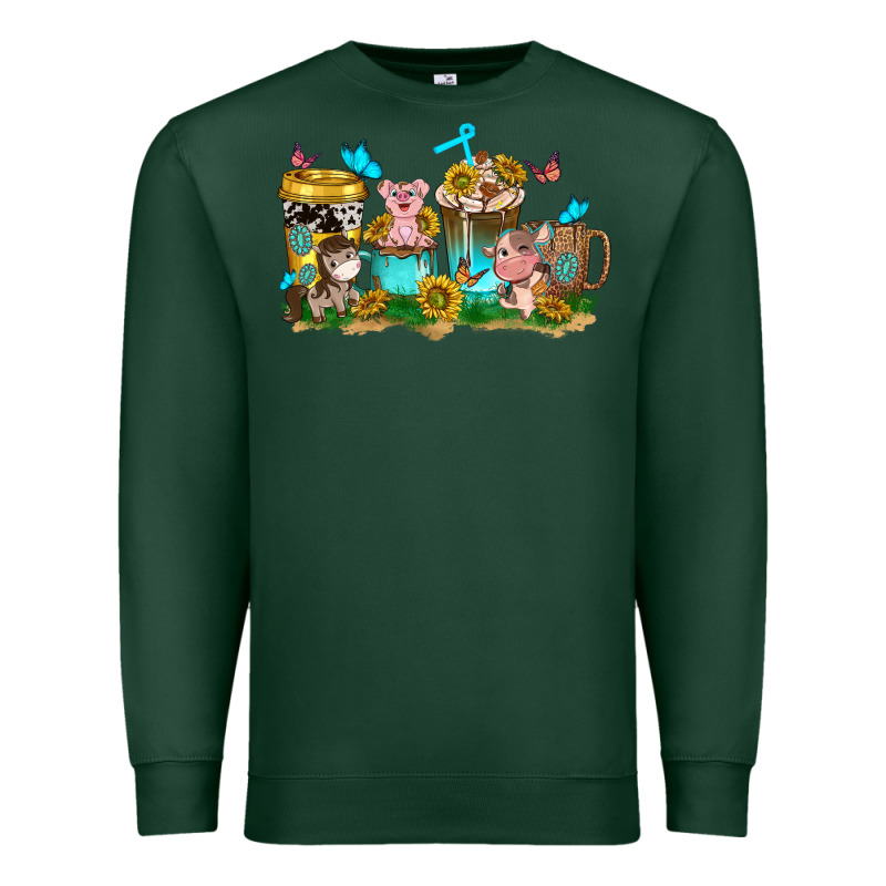 Farm Cute Animals With Sunflower Coffee Cups Premium Sweatshirt by NancyCooperArtShop | Teevron