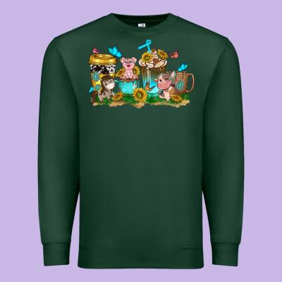 Farm Cute Animals With Sunflower Coffee Cups Premium Sweatshirt Designed By Nancycooperartshop