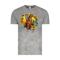 Cloud Rock bucking horse with cowboy and sunflower Vintage Tee - texasbilliewilder