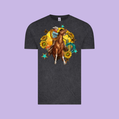 Vintage Tee bucking horse with cowboy and sunflower