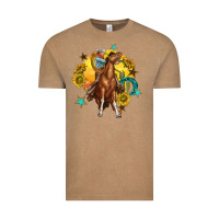Vintage Coffee bucking horse with cowboy and sunflower Vintage Tee - texasbilliewilder
