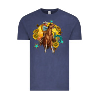 Vintage Denim bucking horse with cowboy and sunflower Vintage Tee - texasbilliewilder