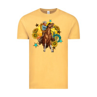 Vintage Mustard bucking horse with cowboy and sunflower Vintage Tee - texasbilliewilder
