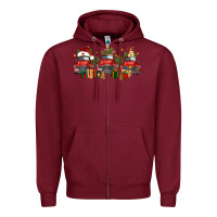 Burgundy christmas trucks Zipper Hoodie - FaDigitalArtStudio