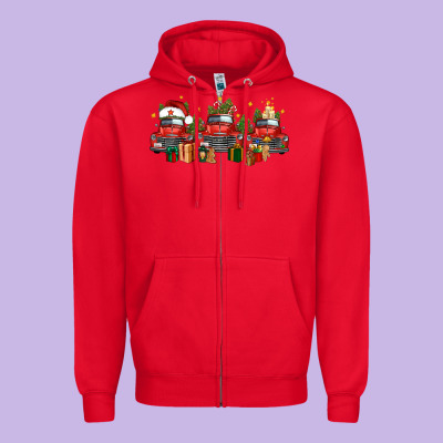 Christmas Trucks Zipper Hoodie Designed By Fadigitalartstudio