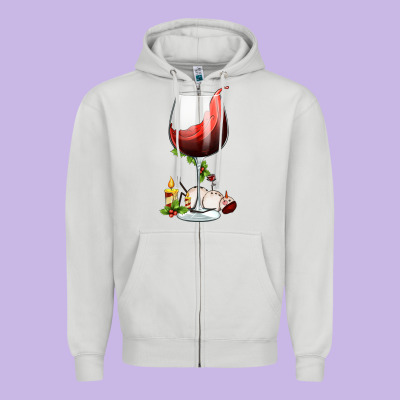 Christmas Wine Glass Zipper Hoodie Designed By Fadigitalartstudio