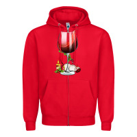 Red christmas wine glass Zipper Hoodie - FaDigitalArtStudio