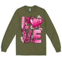 Army Green Love Cancer with Heart Long Sleeve Tee - texasbilliewilder
