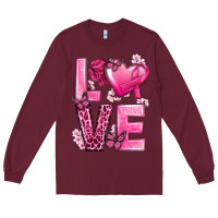 Burgundy Love Cancer with Heart Long Sleeve Tee - texasbilliewilder