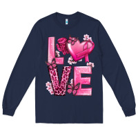 Navy Love Cancer with Heart Long Sleeve Tee - texasbilliewilder