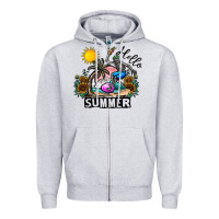 Heather Grey hello summer Zipper Hoodie - CowhideDigitalArt