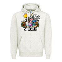 Oatmeal Heather hello summer Zipper Hoodie - CowhideDigitalArt