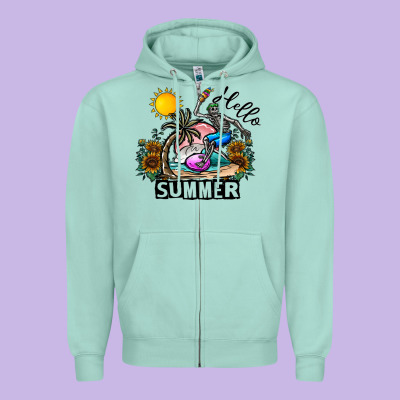 Hello Summer Zipper Hoodie Designed By Cowhidedigitalart
