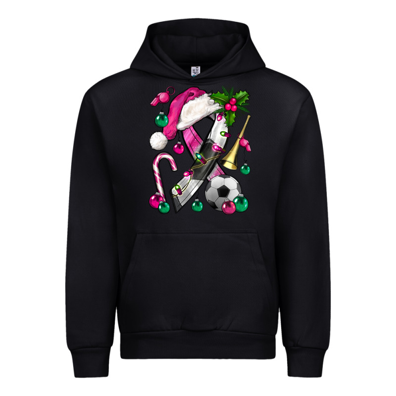 Pink Christmas Breast Cancer Ribbon Soccer Urban Hoodie by BundleAndBundleShop | Teevron