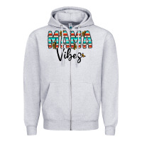 Heather Grey mama vibes Zipper Hoodie - CowhideDigitalArt