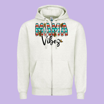 Mama Vibes Zipper Hoodie Designed By Cowhidedigitalart
