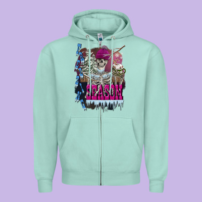 Freezing Season Skeleton Zipper Hoodie Designed By Fadigitalartstudio