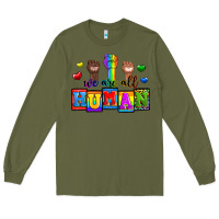 Army Green we are all human Long Sleeve Tee - Zillion Design Studio