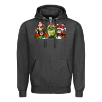 Charcoal Heather coffee cups with santa claus Zipper Hoodie - FaDigitalArtStudio