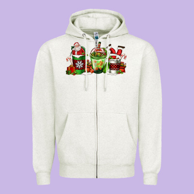 Coffee Cups With Santa Claus Zipper Hoodie Designed By Fadigitalartstudio