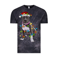 Cloud Black Pitbull With Christmas Lights Vintage Tee - RanaPortraitStore