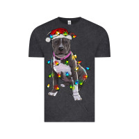 Vintage Black Pitbull With Christmas Lights Vintage Tee - RanaPortraitStore