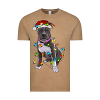 Vintage Coffee Pitbull With Christmas Lights Vintage Tee - RanaPortraitStore