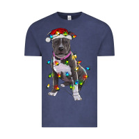 Vintage Denim Pitbull With Christmas Lights Vintage Tee - RanaPortraitStore