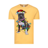 Vintage Mustard Pitbull With Christmas Lights Vintage Tee - RanaPortraitStore