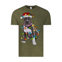 Vintage Olive Pitbull With Christmas Lights Vintage Tee - RanaPortraitStore