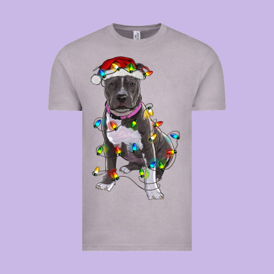 Vintage Tee Pitbull With Christmas Lights