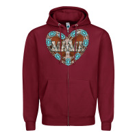 Burgundy mama heart cowhide Zipper Hoodie - CowhideDigitalArt