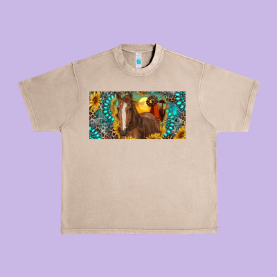 Urban Heavy Tee horse and desert with sunflowers gemstone
