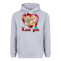 Heather Grey love you playing cards roses and pearls Heavyweight Hoodie - AdoDesignShop