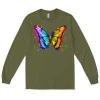 Army Green rainbow butterfly Long Sleeve Tee - Zillion Design Studio