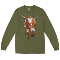 Army Green longhorn cow Long Sleeve Tee - RanaPortraitStore