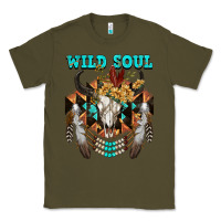 Army Green Wild Soul Bull Skull Classic Tee - FaDigitalArtStudio
