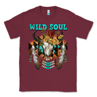 Burgundy Wild Soul Bull Skull Classic Tee - FaDigitalArtStudio