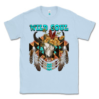 Dusty Blue Wild Soul Bull Skull Classic Tee - FaDigitalArtStudio