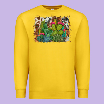 Watercolor Cactus Western Background Premium Sweatshirt Designed By Barkaloodesign