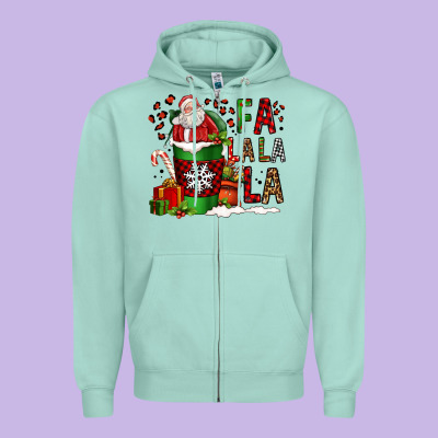 Fa La La La La Christmas Santa Claus Coffee Cup Zipper Hoodie Designed By Fadigitalartstudio