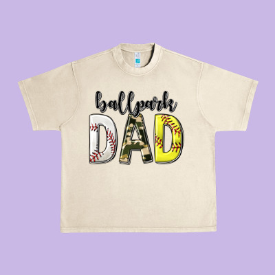 Urban Heavy Tee ballpark dad with softball and baseball