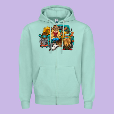 Western Truck With Gnomes Zipper Hoodie Designed By Hra Design Shop