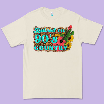 Raised 90's Country Guitar Cactus Sunflower's Premium Tee Designed By Artiststas