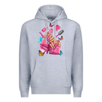 Heather Grey pink nail art hand Premium Hoodie - NancyCooperArtShop
