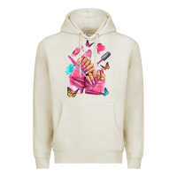 Oatmeal Heather pink nail art hand Premium Hoodie - NancyCooperArtShop