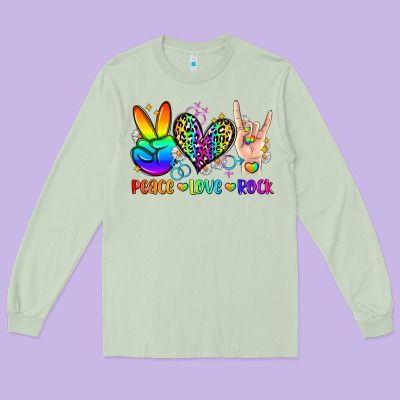 Peace Love Rock Long Sleeve Tee Designed By Zillion Design Studio