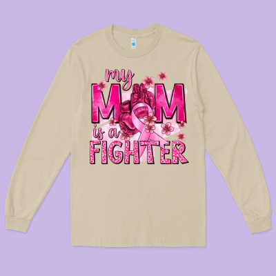 My Mom Is A Fighter With Ribbon Long Sleeve Tee Designed By Texasbilliewilder