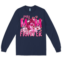 Navy My Mom Is a Fighter with Ribbon Long Sleeve Tee - texasbilliewilder